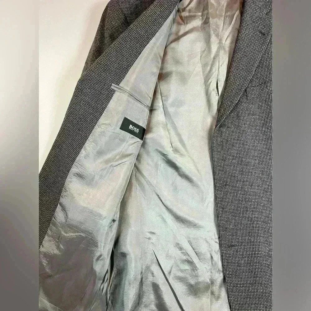 Hugo Boss Einstein sports coat jacket blazer size 42L black gray tic modern fit - Picture 6 of 13